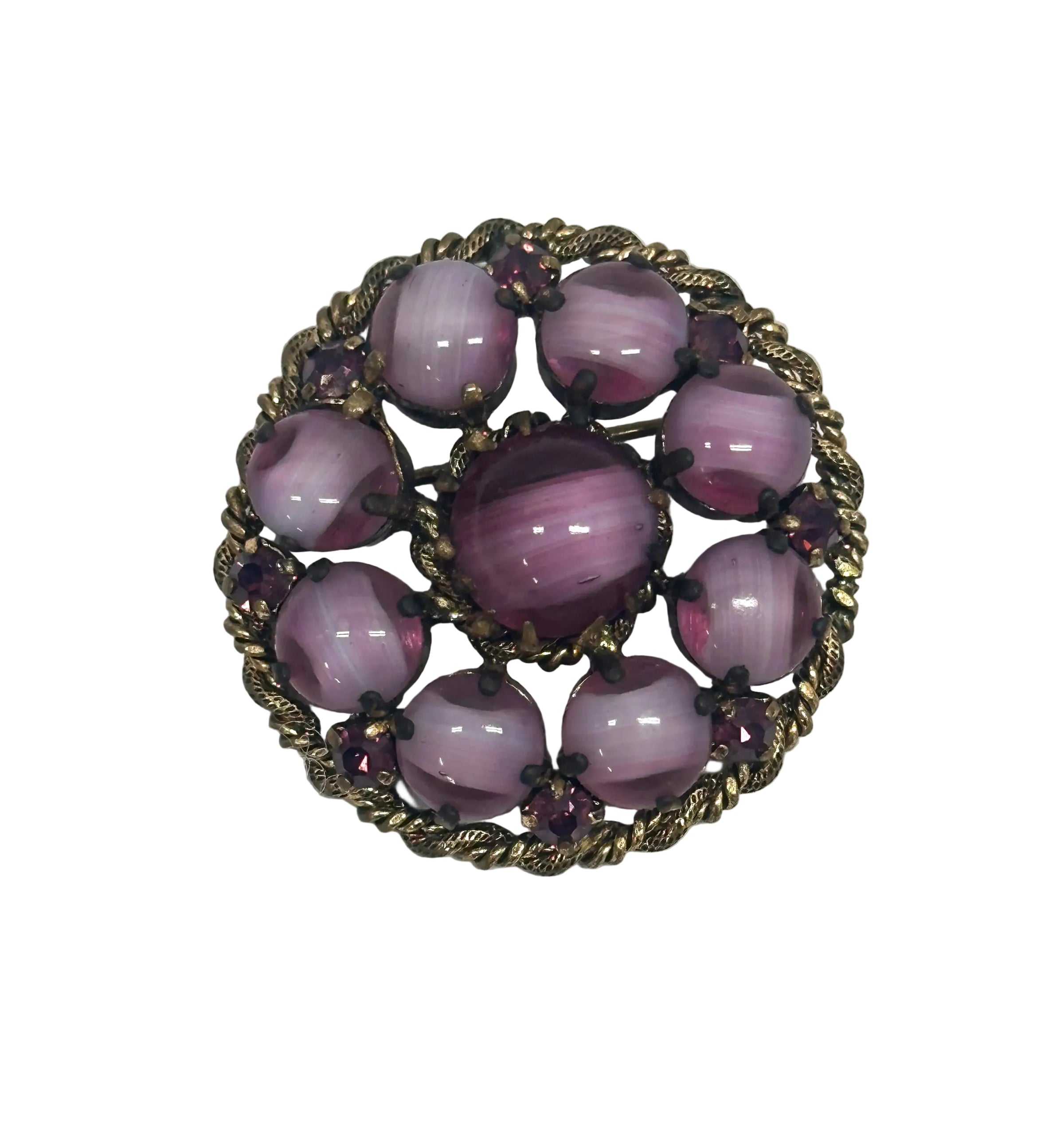 Vintage Purple Marbled Porphyry Art Glass Brooch - Hers and His Treasures