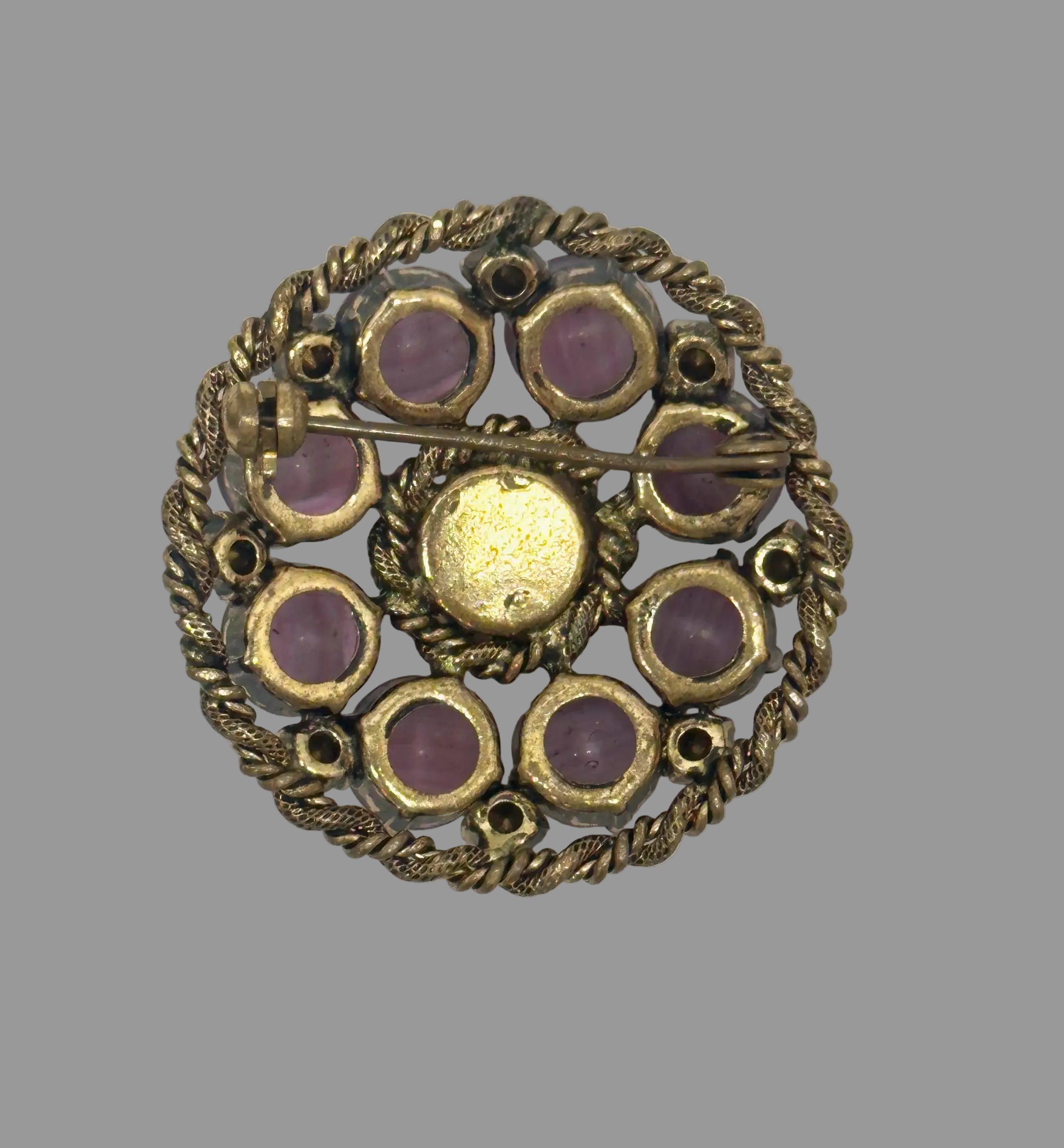 Vintage Purple Marbled Porphyry Art Glass Brooch - Hers and His Treasures