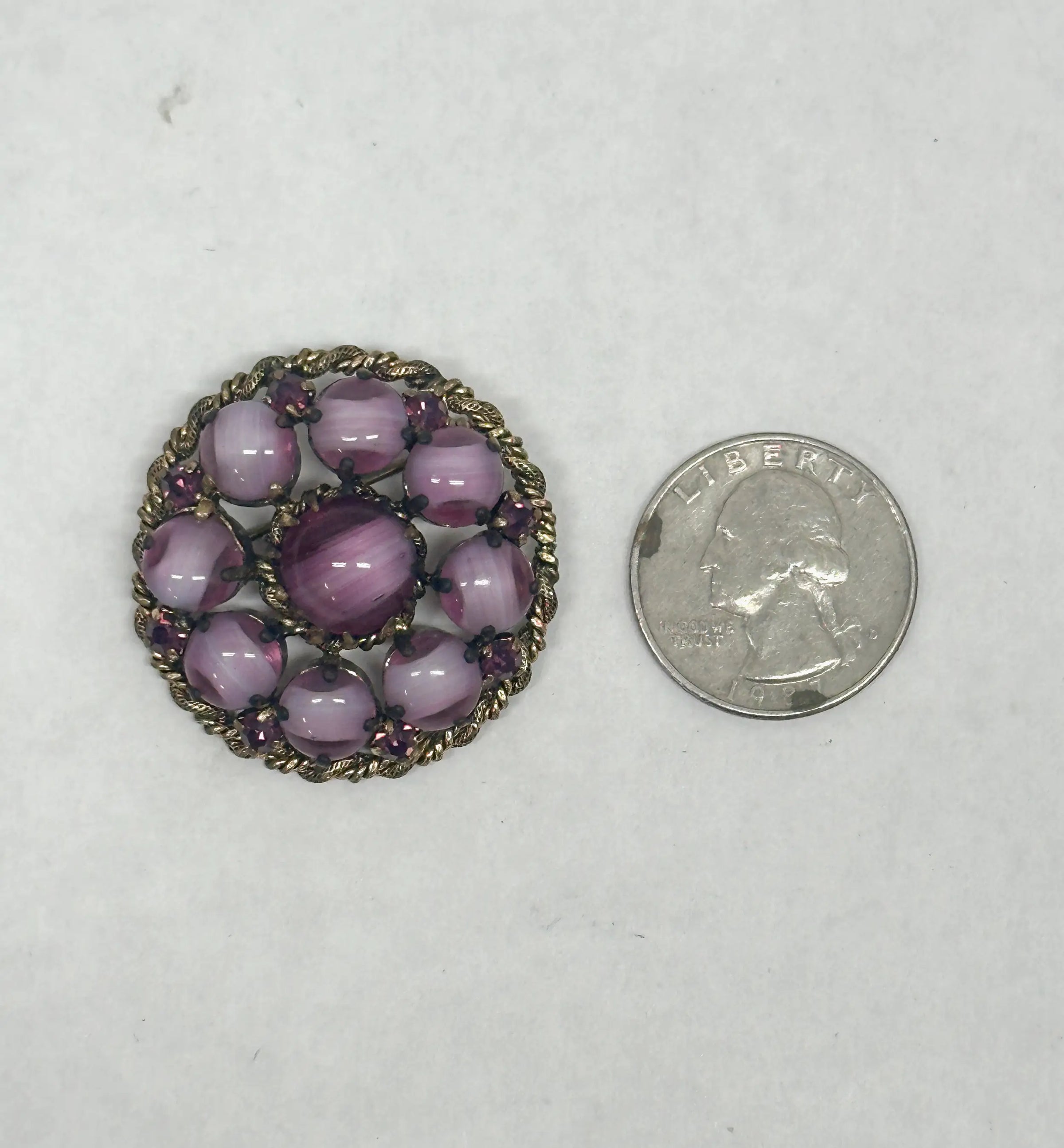 Vintage Purple Marbled Porphyry Art Glass Brooch - Hers and His Treasures