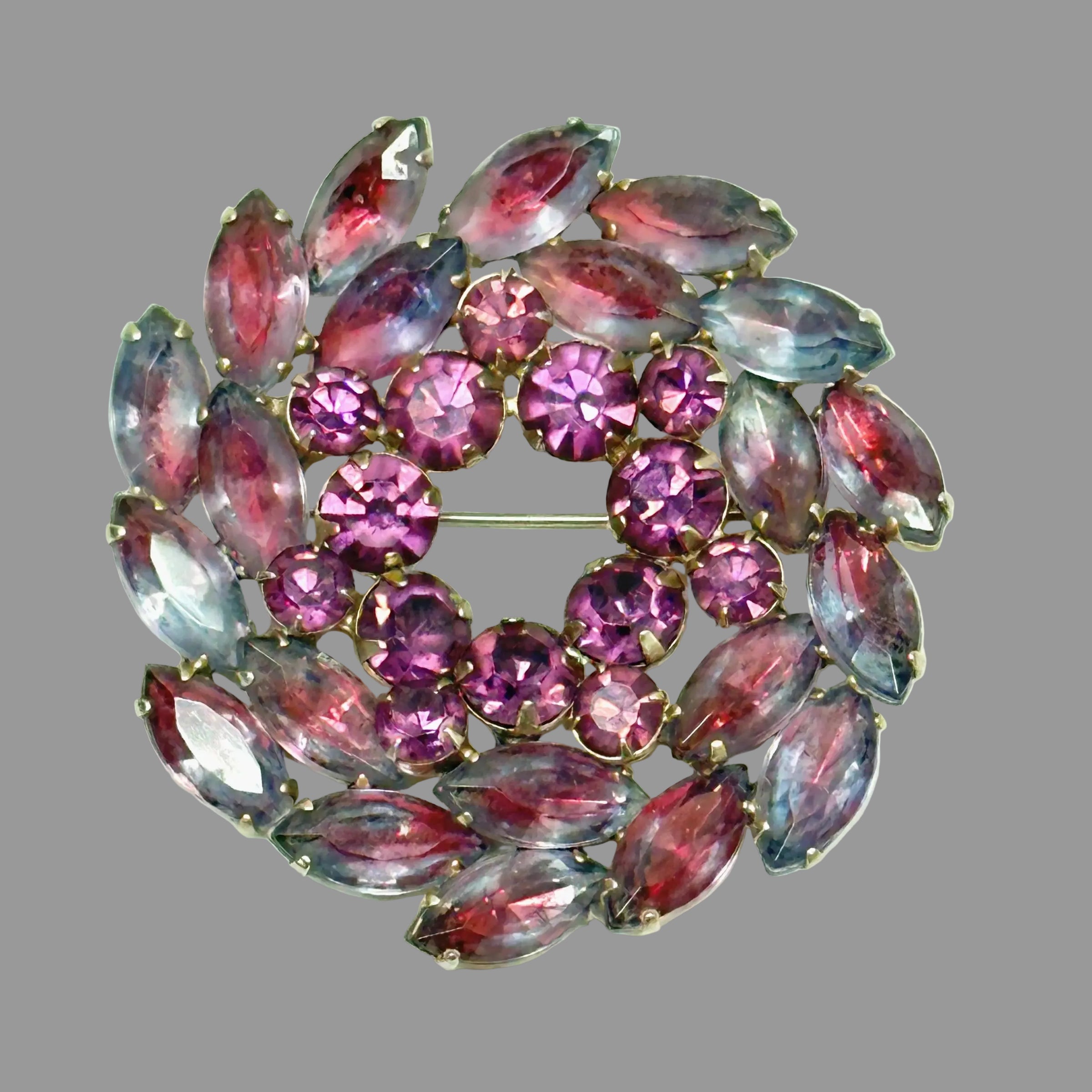 1950's Regency Purple Rhinestone Wreath Brooch - Hers and His Treasures
