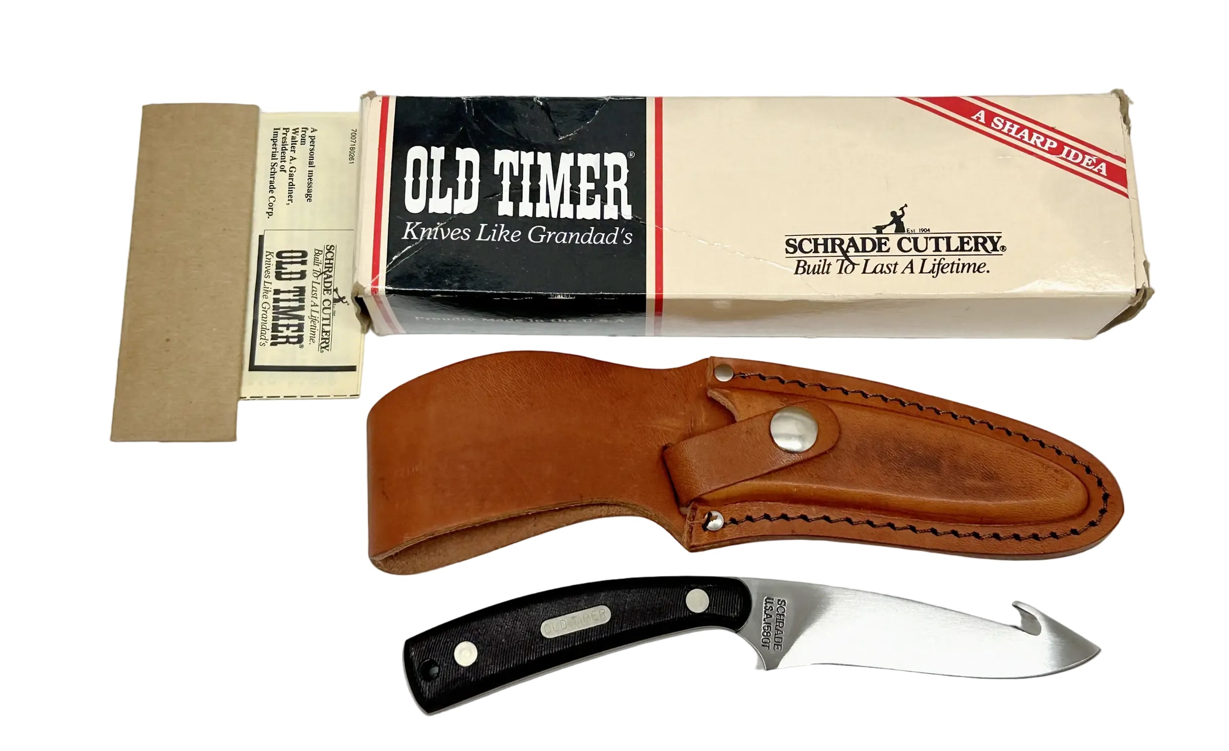 Schrade USA 158OT Old Timer Guthook Rigid Blade Pocket Knife - Hers and His Treasures