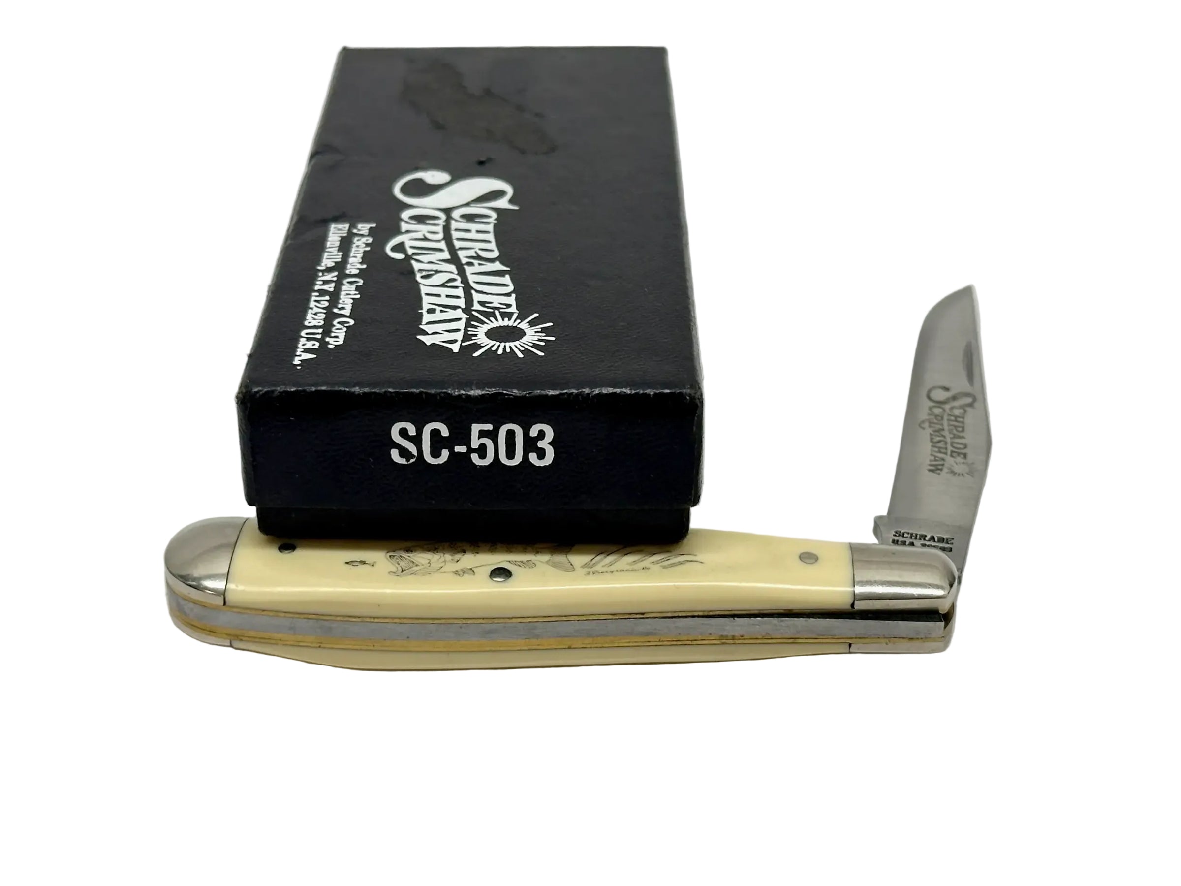 Schrade Cutlery SC-503 Bass Scrimshaw Trapper Pocket Knife - Hers and His Treasures