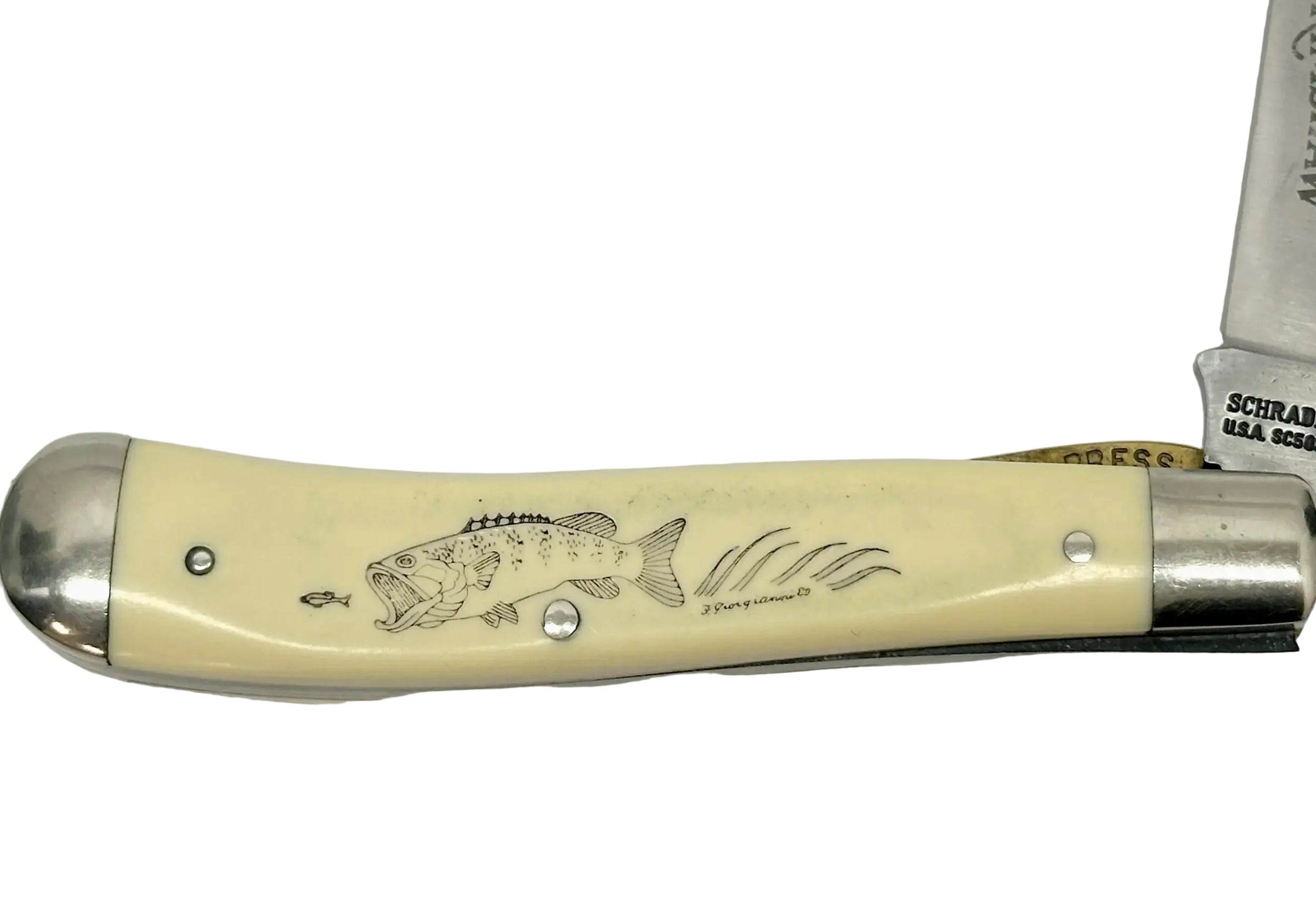 Schrade Cutlery SC-503 Bass Scrimshaw Trapper Pocket Knife - Hers and His Treasures