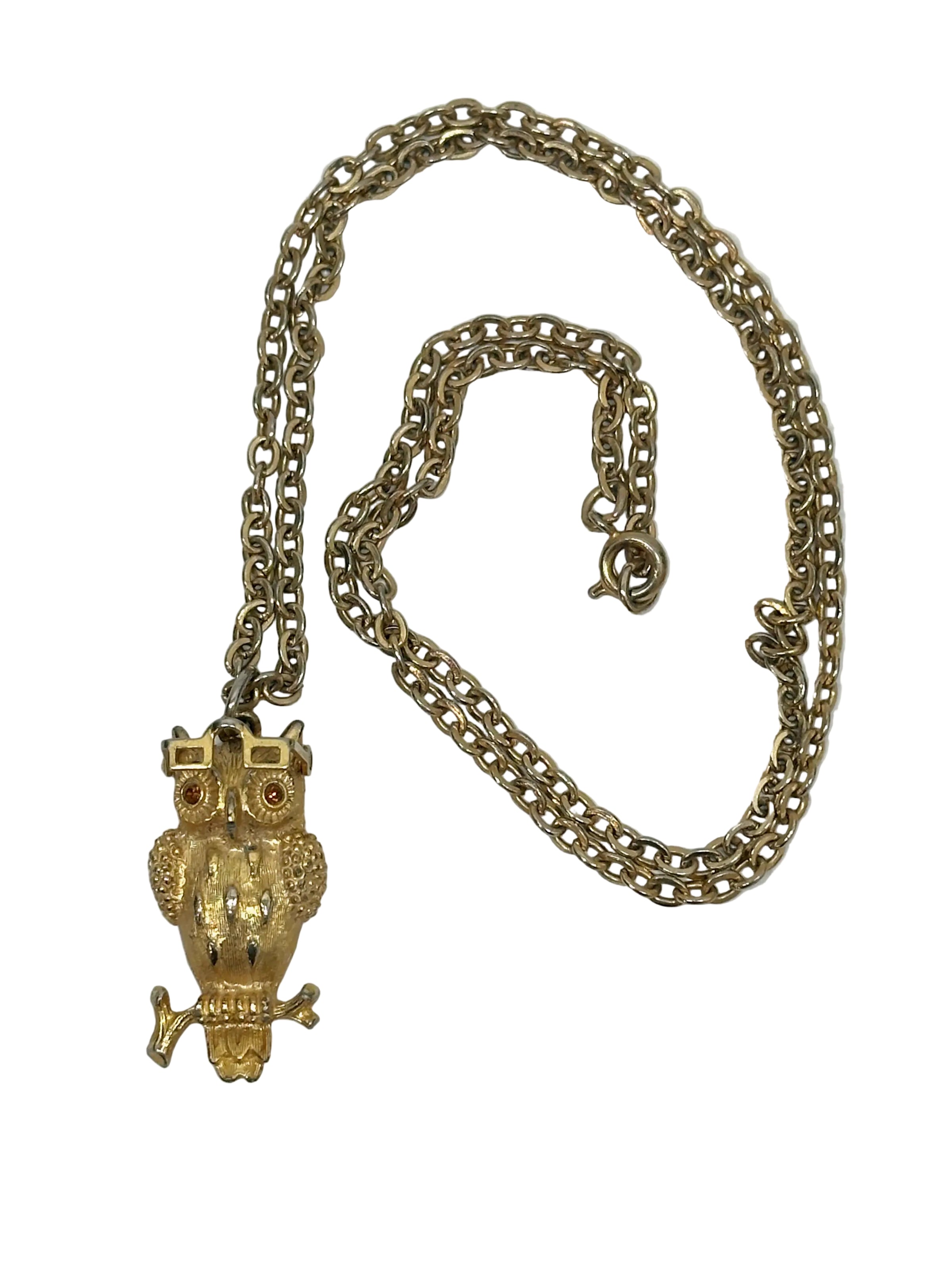 Vintage Tancer II Gold Tone Owl Necklace with Movable Glasses - Hers and His Treasures