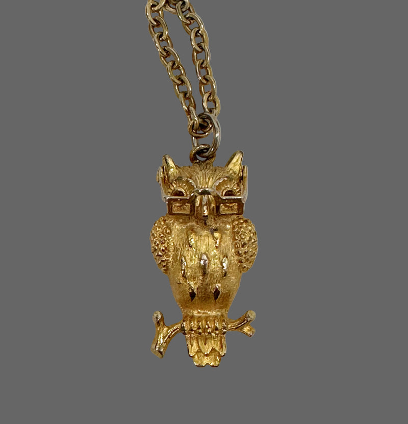 Vintage Tancer II Gold Tone Owl Necklace with Movable Glasses - Hers and His Treasures