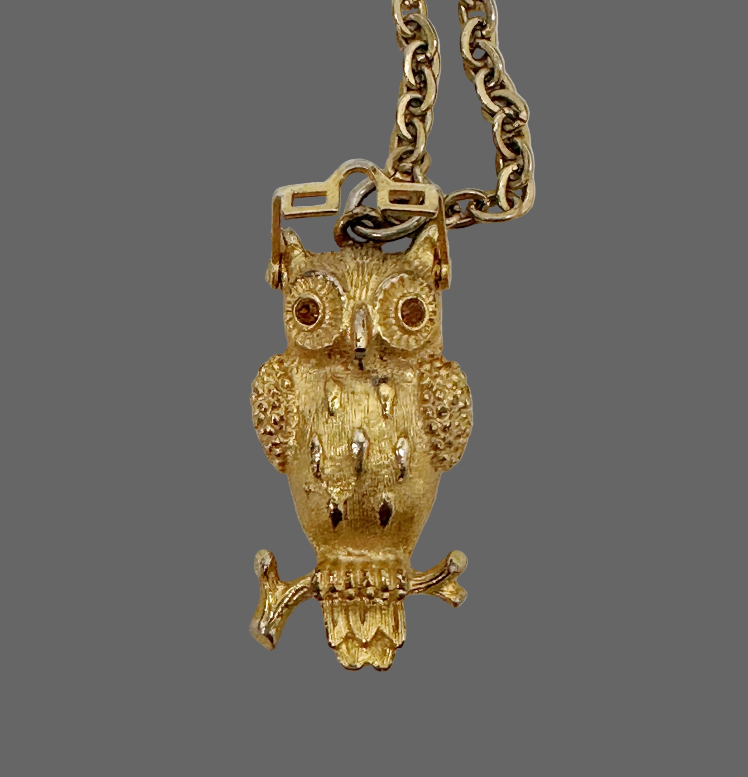 Vintage Tancer II Gold Tone Owl Necklace with Movable Glasses - Hers and His Treasures
