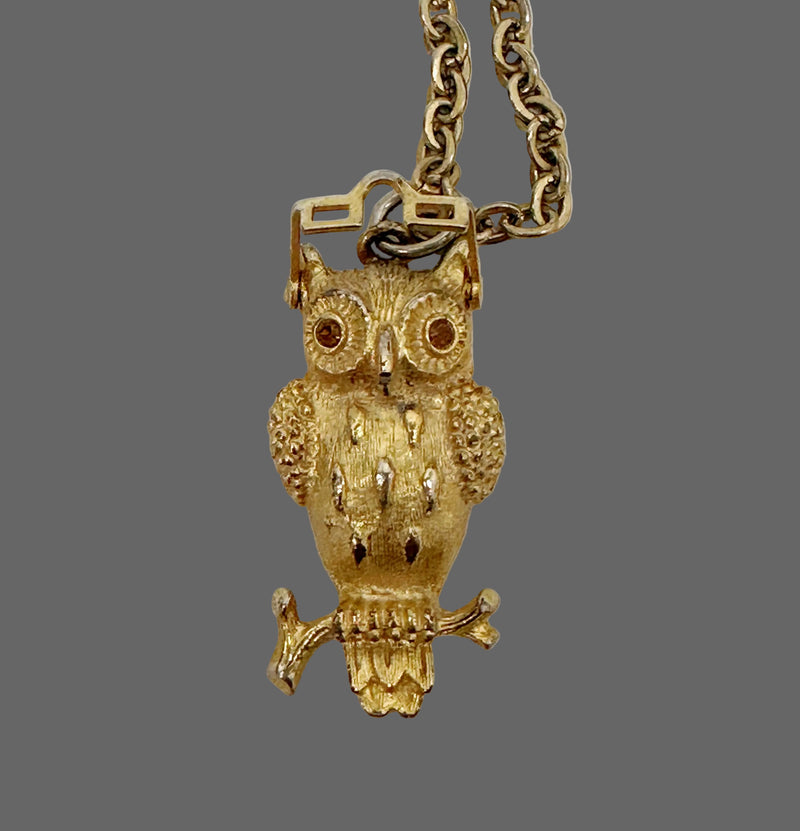 Vintage Tancer II Gold Tone Owl Necklace with Movable Glasses - Hers and His Treasures