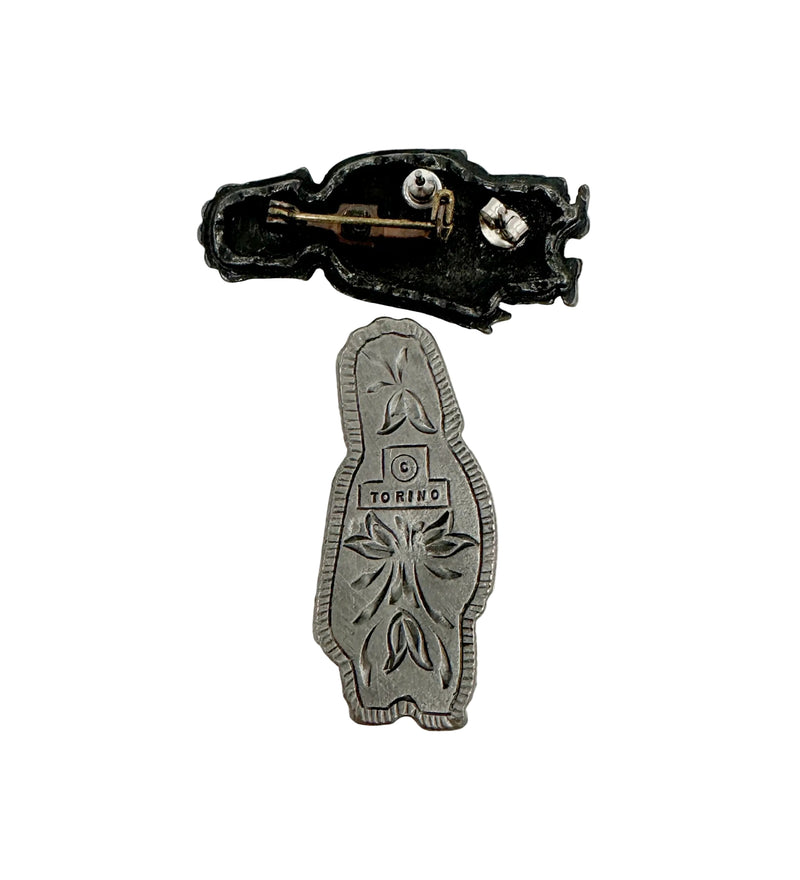 Vintage Torino Pewter Woman with Rose Earrings Box Set - Hers and His Treasures