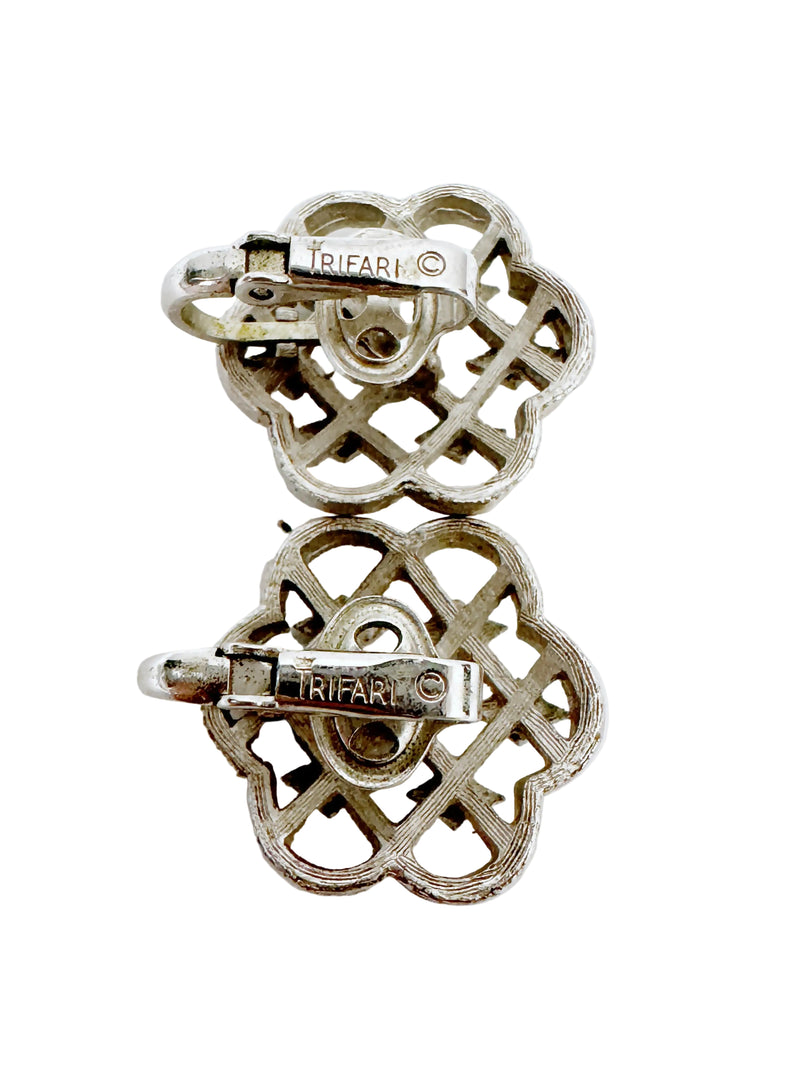 Vintage Trifari Silver Tone Celtic Knot Clip-On Earrings - Hers and His Treasures