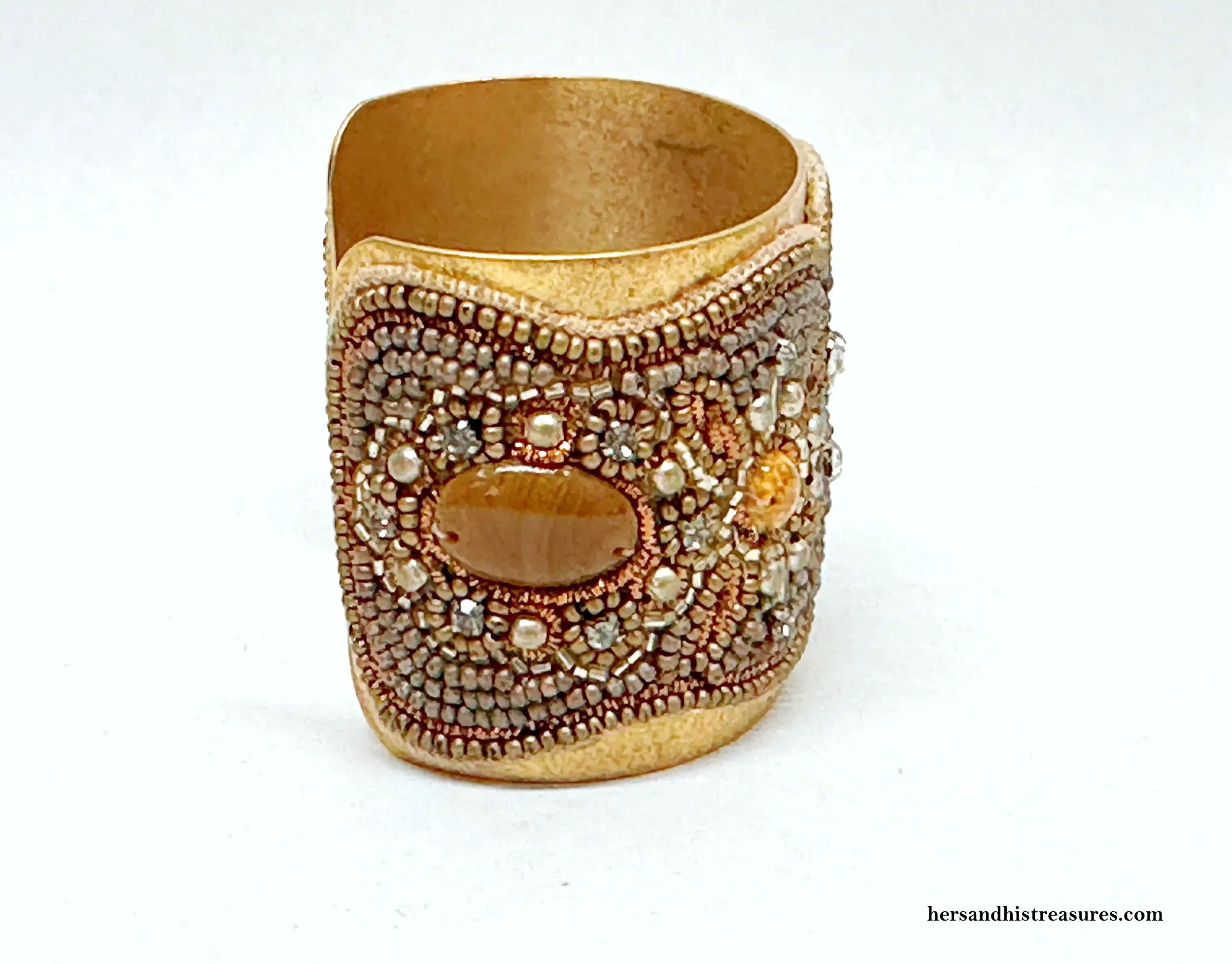 Vintage 90s Bohemian Embroidered & Beaded Cuff Bracelet Gold Tak style watch Vintage A 14k Yellow Gold And Black Enamel Art Deco Bracelet  main image 4