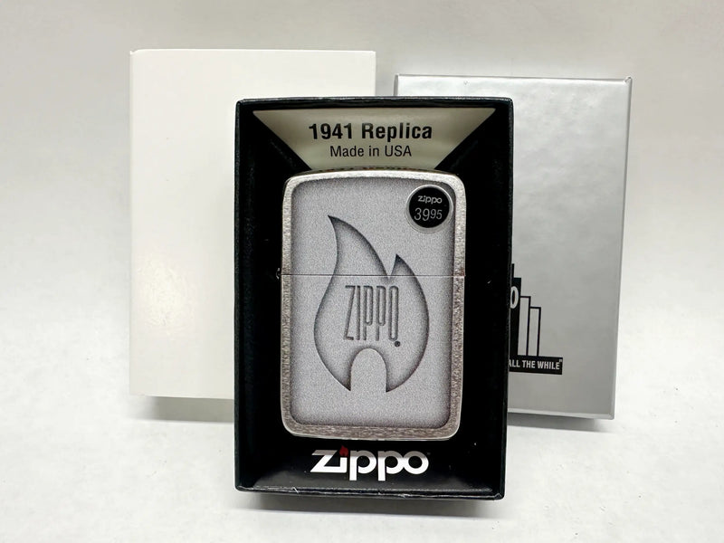 Zippo Lighter 1941 Replica Brushed Chrome Zippo Logo Flame - 48190 - Hers and His Treasures
