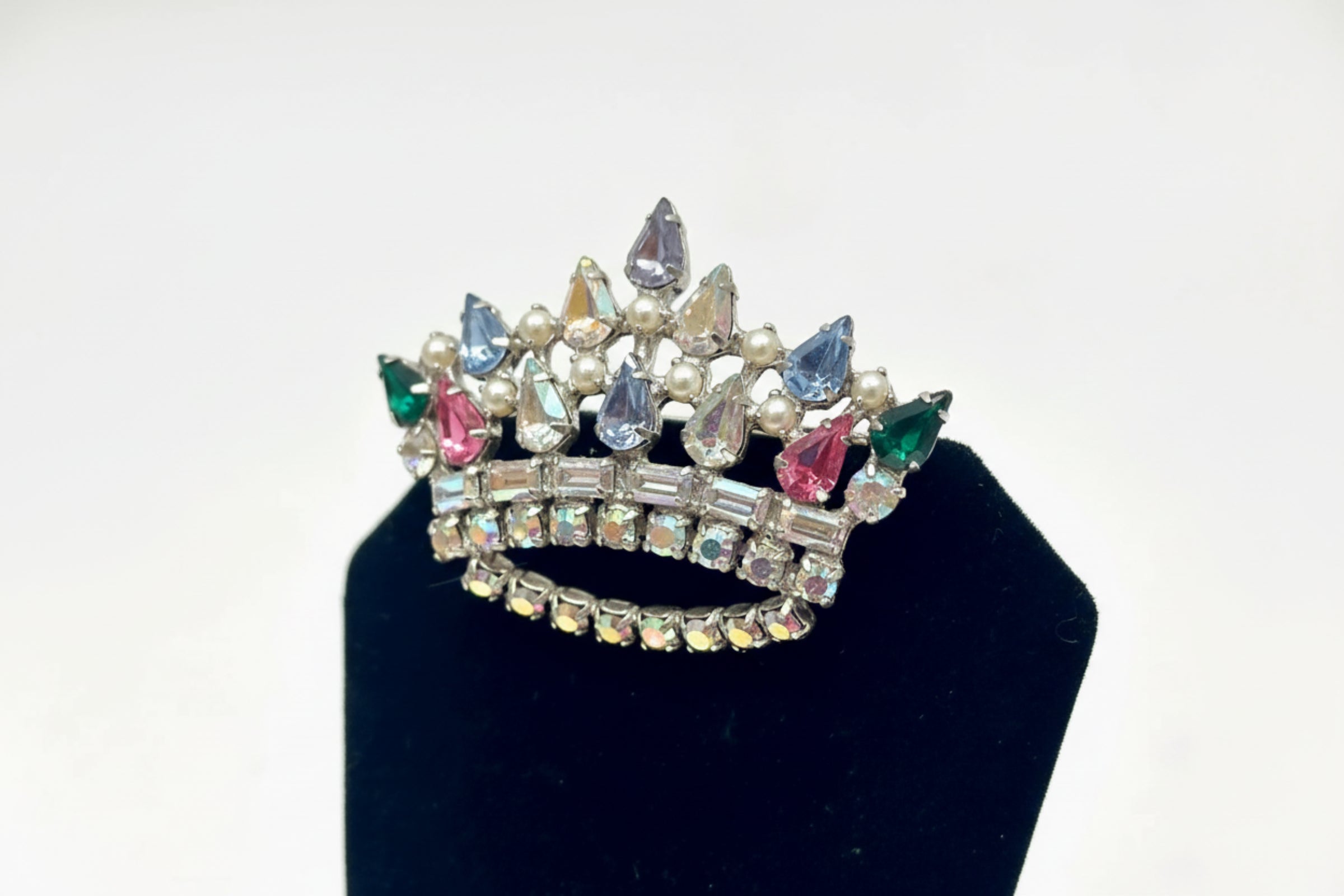 B. David Family Crown AB Rhinestone Brooch - Hers and His Treasures
