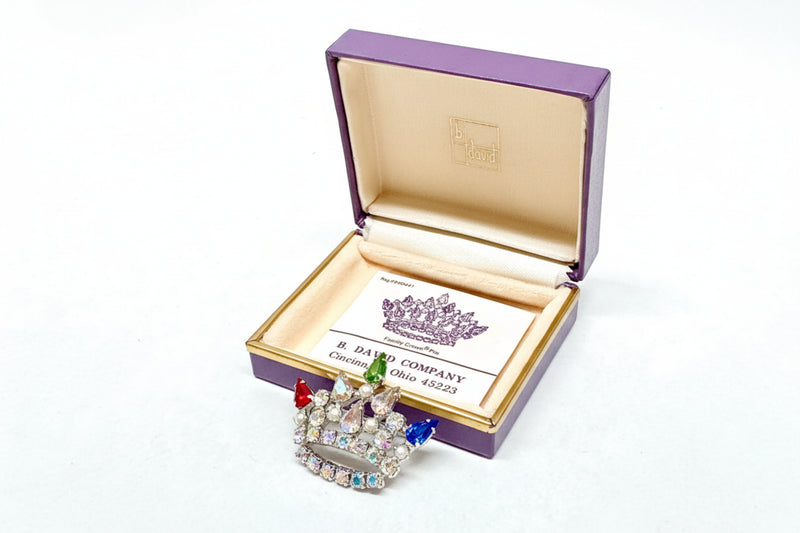 B. David Family Crown Rhinestone Brooch in Box - Hers and His Treasures