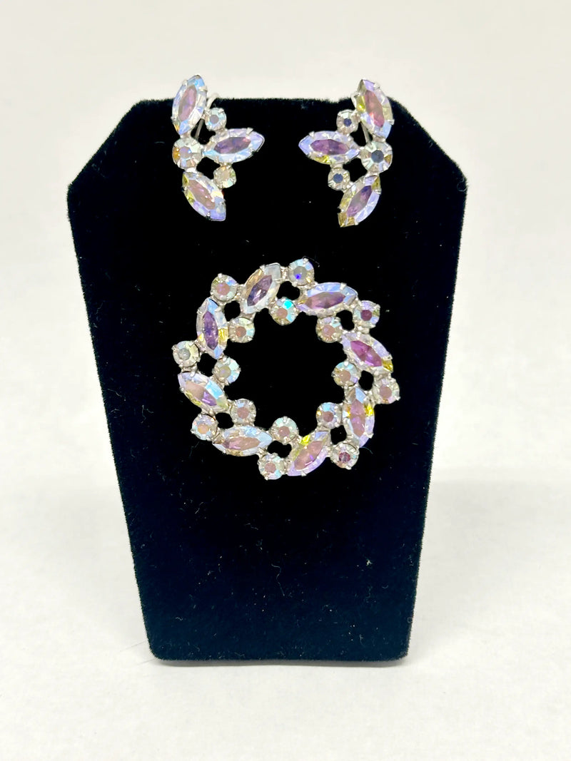 B. David Purple AB Rhinestone Wreath Brooch and Earring Set - Hers and His Treasures