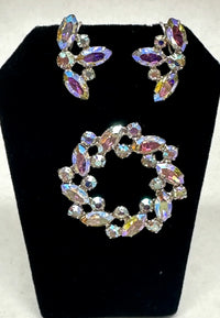 B. David Purple AB Rhinestone Wreath Brooch and Earring Set - Hers and His Treasures