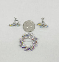 B. David Purple AB Rhinestone Wreath Brooch and Earring Set - Hers and His Treasures