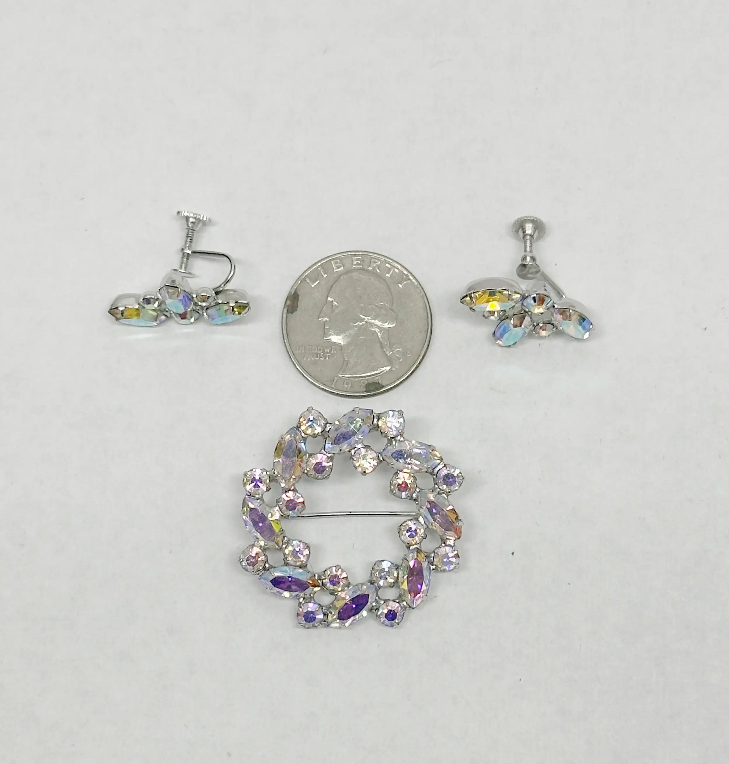 B. David Purple AB Rhinestone Wreath Brooch and Earring Set - Hers and His Treasures