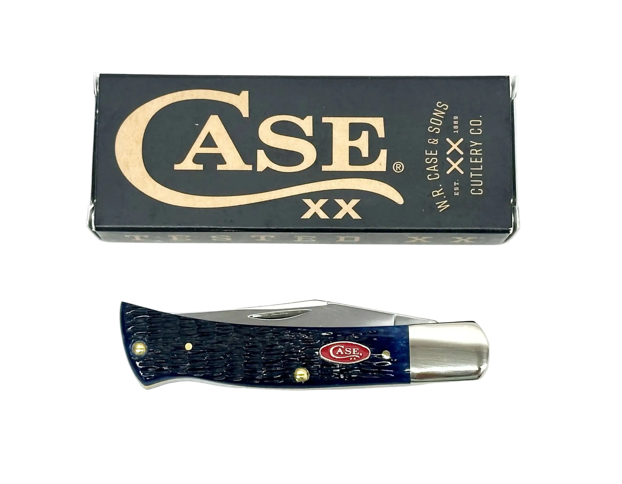 2026 Case XX Navy Blue Bone Rogers Jig Axe Handle Pocket Knife - Hers and His Treasures