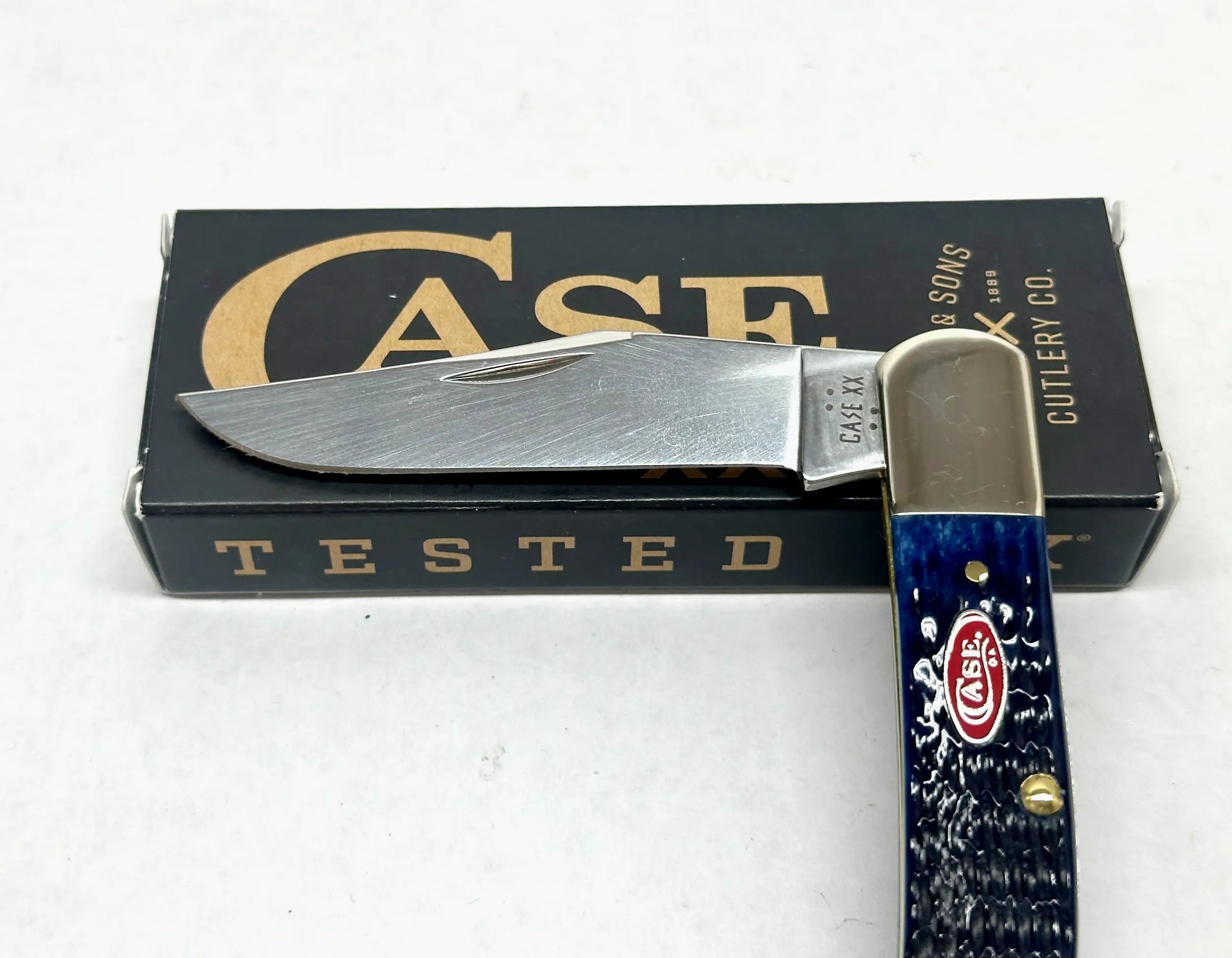 2026 Case XX Navy Blue Bone Rogers Jig Axe Handle Pocket Knife - Hers and His Treasures