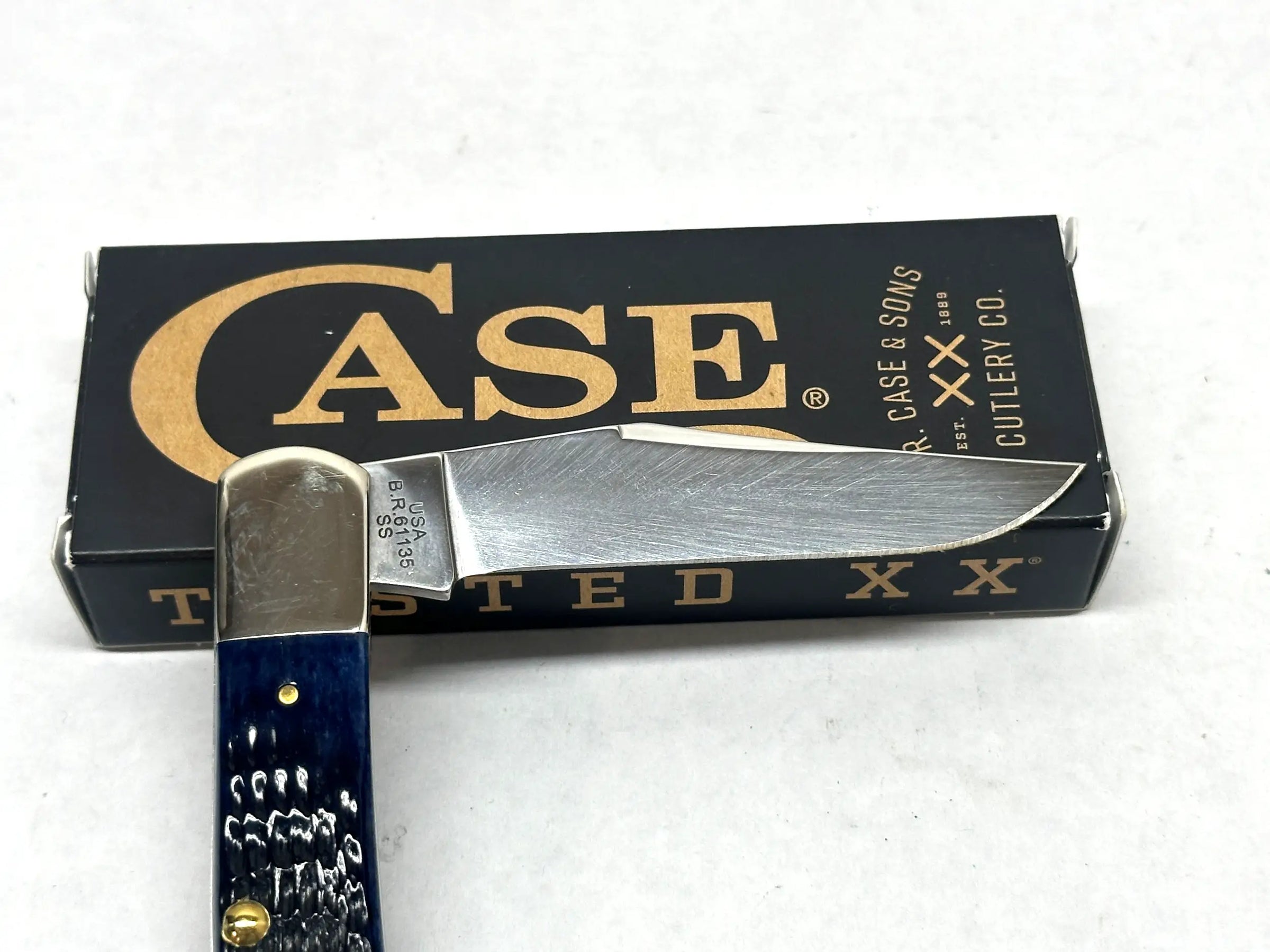 2026 Case XX Navy Blue Bone Rogers Jig Axe Handle Pocket Knife - Hers and His Treasures