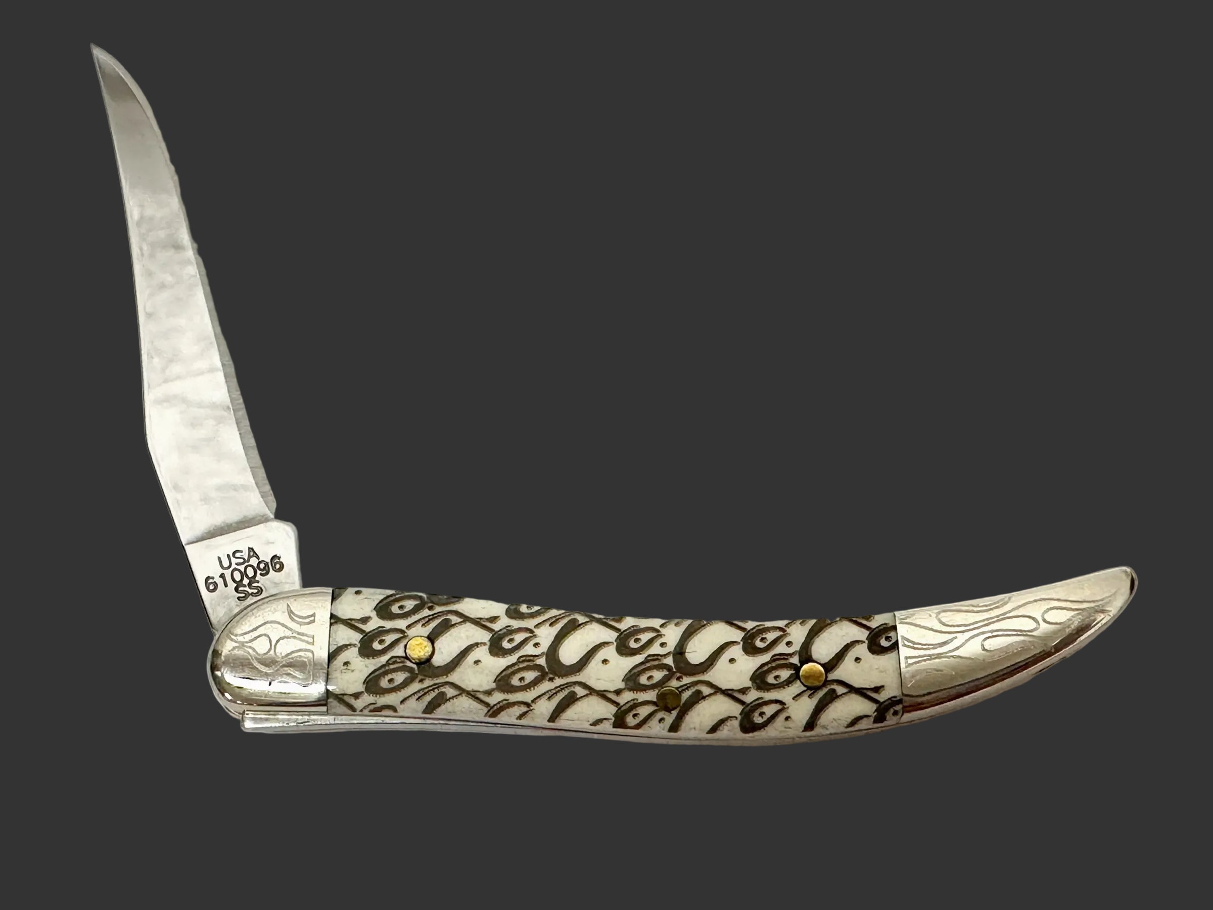 2005 Case XX Natural Bone Orange County Chopper Tiny Toothpick Pocket Knife - Hers and His Treasures