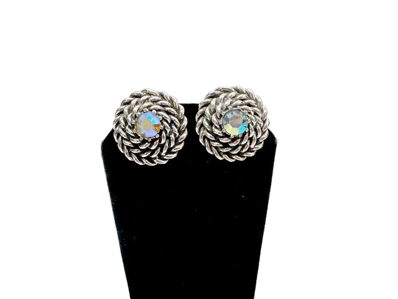 Coro Silver Tone Amethyst AB Rhinestone Clip-On Earrings - Hers and His Treasures