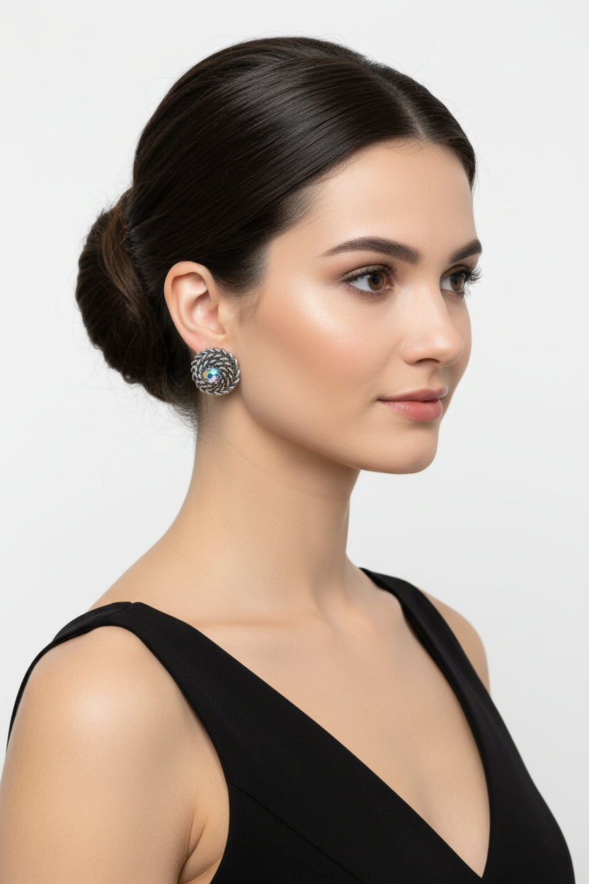 Coro Silver Tone Amethyst AB Rhinestone Clip-On Earrings - Hers and His Treasures