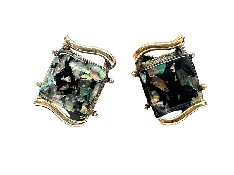 Coro Gold Tone Black Lucite Confetti Clip-On Earrings - Hers and His Treasures
