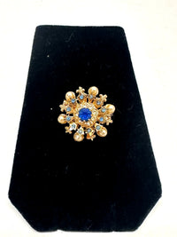 1950's Coro Small Blue Rhinestone and Pearl Brooch - Hers and His Treasures