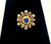 1950's Coro Small Blue Rhinestone and Pearl Brooch - Hers and His Treasures