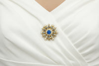 1950's Coro Small Blue Rhinestone and Pearl Brooch - Hers and His Treasures
