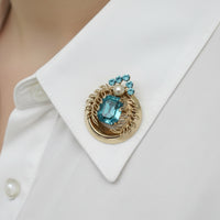 Coro Blue Rhinestone and Pearl Gold Tone Brooch - Hers and His Treasures