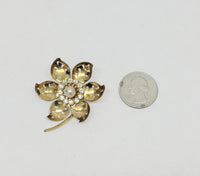 CORO Gold Tone Open Work Rhinestone and Pearl Flower Brooch - Hers and His Treasures