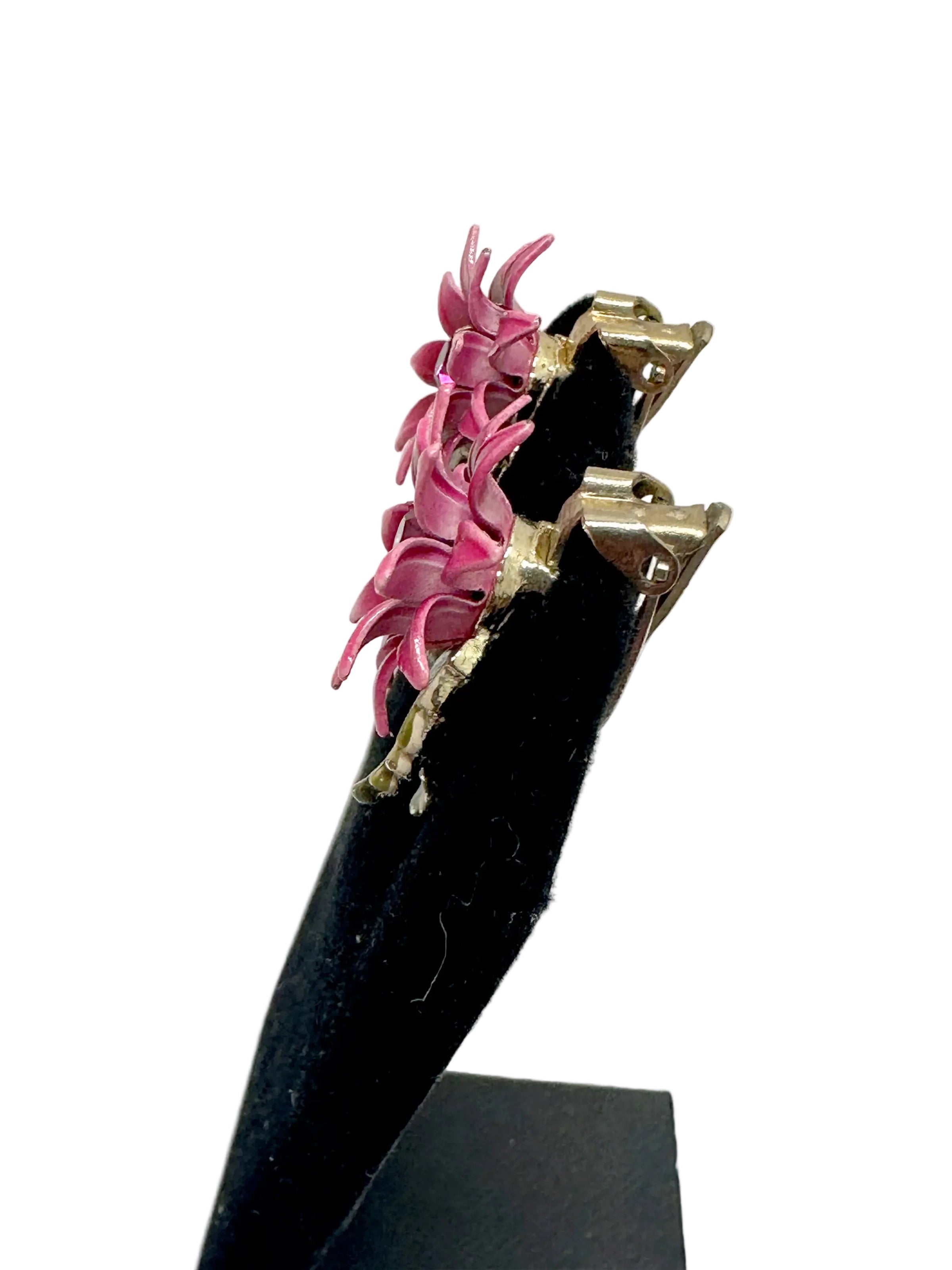Coro Pink and Green Enamel Flower Clip-On Earrings - Hers and His Treasures
