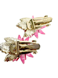 Coro Pink and Green Enamel Flower Clip-On Earrings - Hers and His Treasures