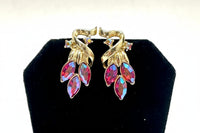 Coro Red AB Rhinestone Leaf Gold Tone Clip-On Earrings - Hers and His Treasures