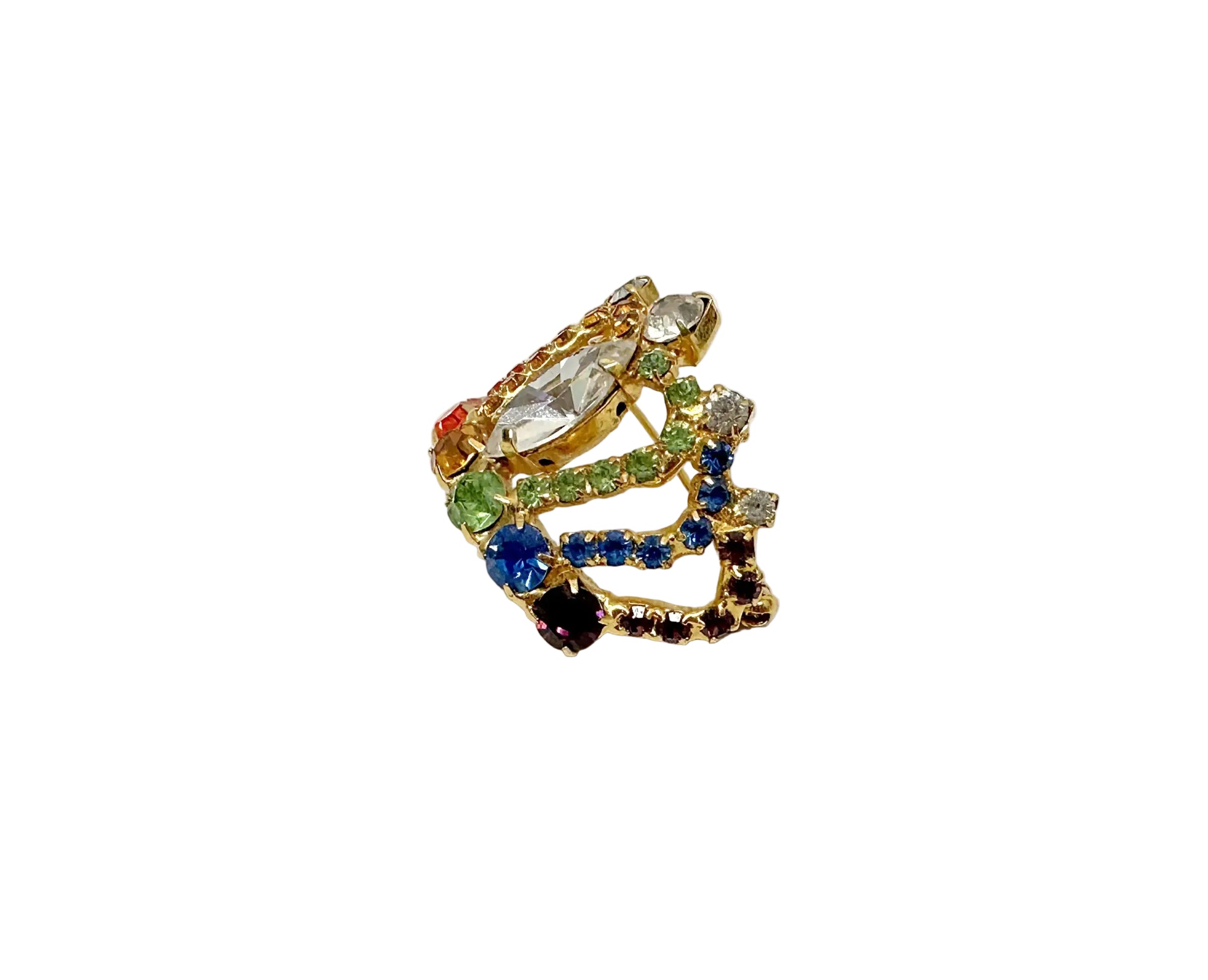 Dorothy Bauer Multi-Color Rhinestone Crown Brooch - Hers and His Treasures