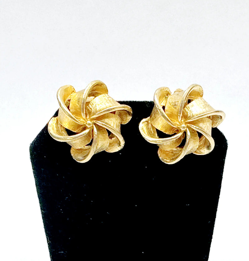 Elizabeth Morrey Gold Tone Pinwheel Clip-On Earrings - Hers and His Treasures