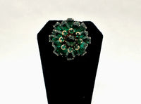 Mid Century Emerald Green Rhinestone Tiered Round Brooch Pin - Hers and His Treasures