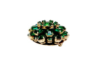 Mid Century Emerald Green Rhinestone Tiered Round Brooch Pin - Hers and His Treasures