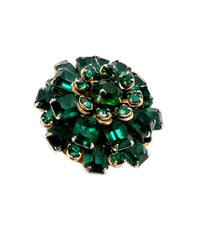 Mid Century Emerald Green Rhinestone Tiered Round Brooch Pin - Hers and His Treasures