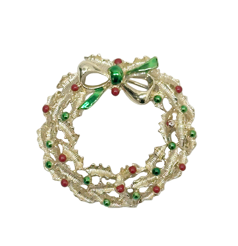Gerry's Gold Tone Christmas Wreath Brooch - Hers and His Treasures