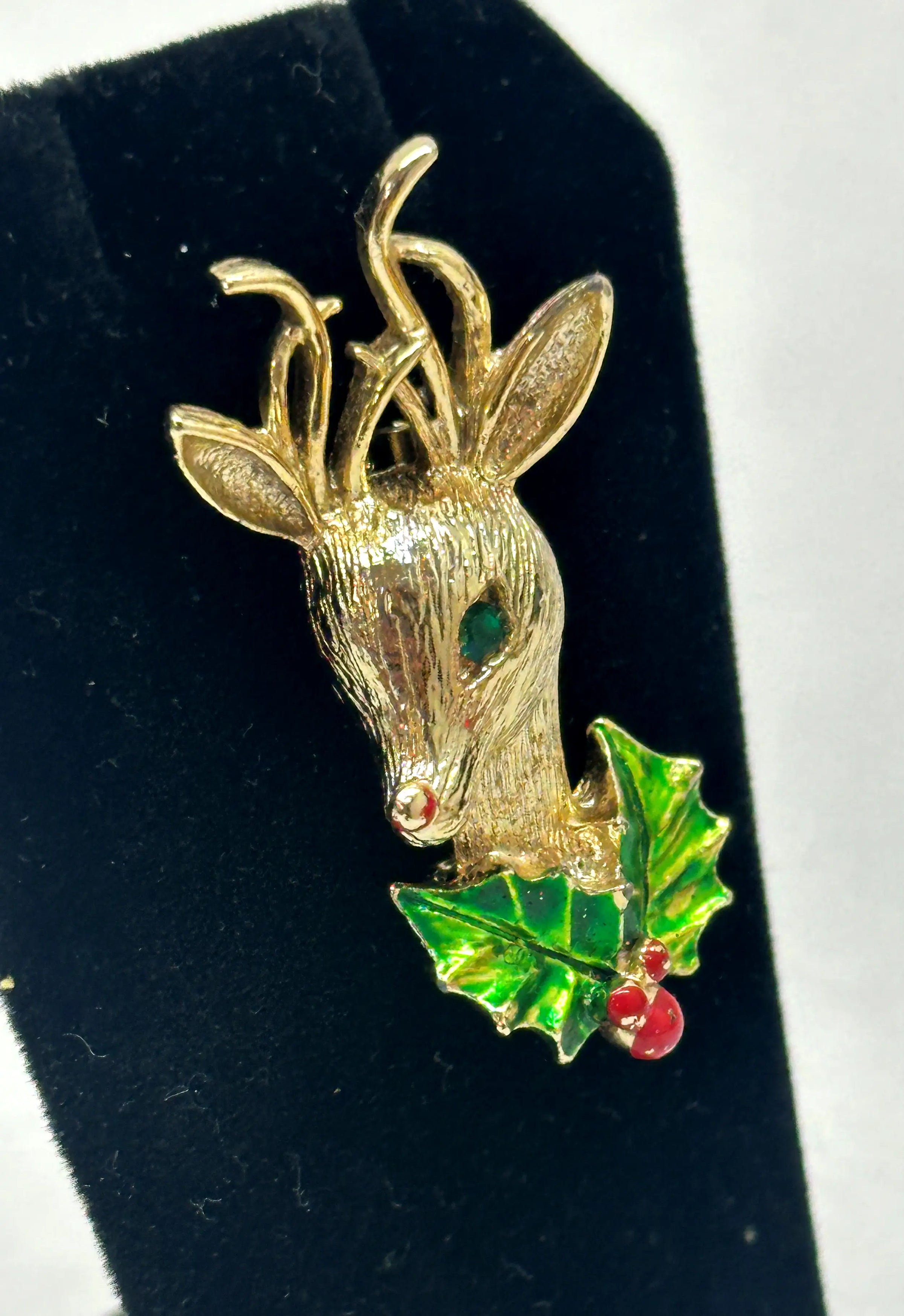 Gerry's Christmas Reindeer Gold Tone Brooch Pin - Hers and His Treasures