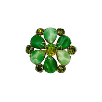 Juliana D&E Green Moonglow Cabochon and Citrine Rhinestone Flower Brooch - Hers and His Treasures