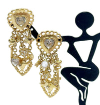 Retired Kirks Folly Rhinestone Heart Lock & Key Dangle Earrings - Hers and His Treasures