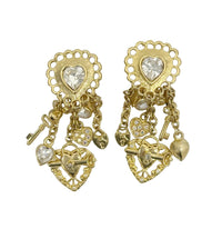 Retired Kirks Folly Rhinestone Heart Lock & Key Dangle Earrings - Hers and His Treasures