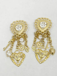 Retired Kirks Folly Rhinestone Heart Lock & Key Dangle Earrings - Hers and His Treasures