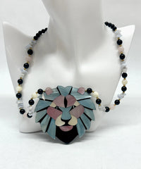 1980's LEE SANDS Mother of Pearl Lions Head Necklace - Hers and His Treasures