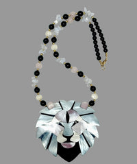 1980's LEE SANDS Mother of Pearl Lions Head Necklace - Hers and His Treasures