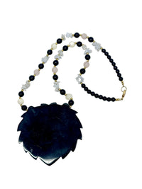 1980's LEE SANDS Mother of Pearl Lions Head Necklace - Hers and His Treasures